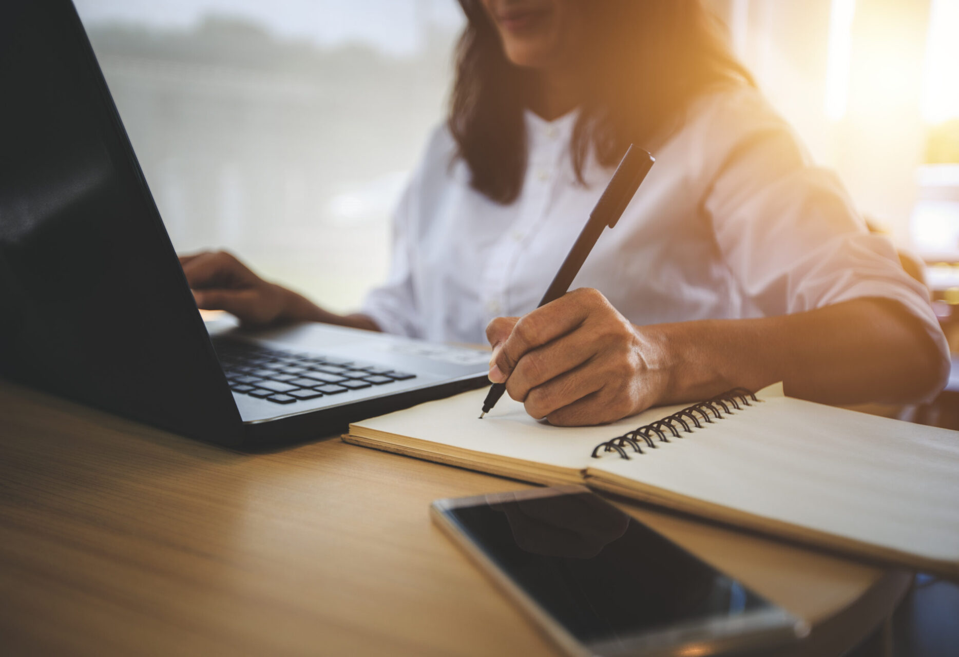 young woman with learning language during online courses using netbook