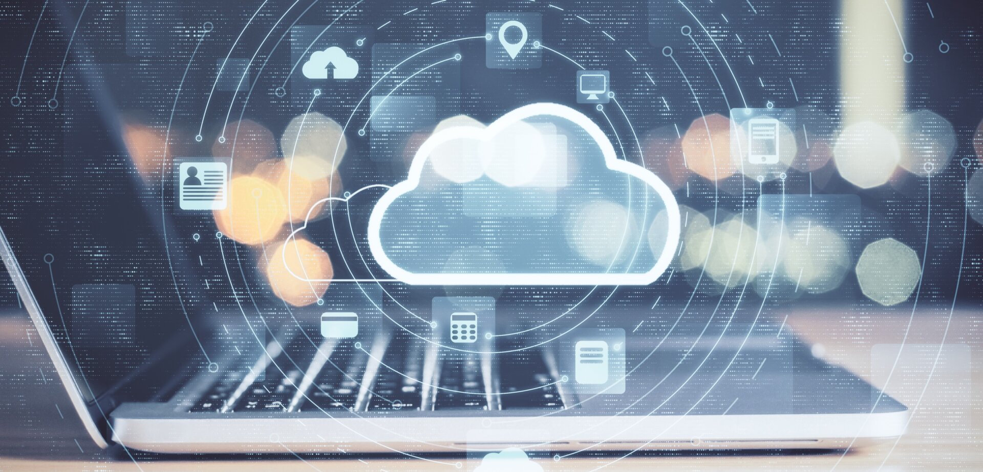 Laptop with cloud computing diagram