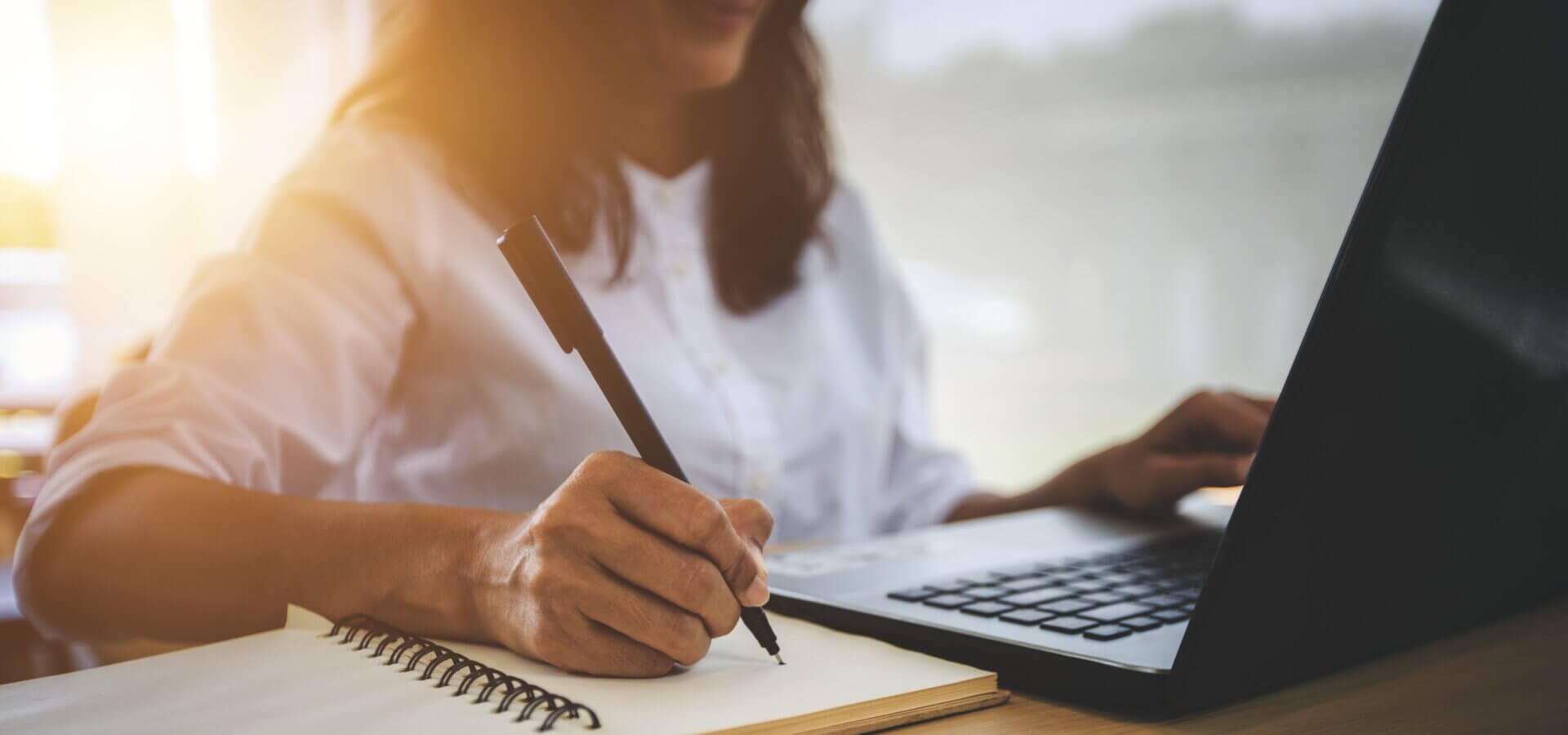 young woman with learning language during online courses using netbook