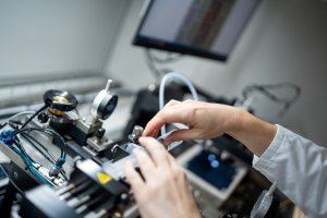 Researcher with equipment