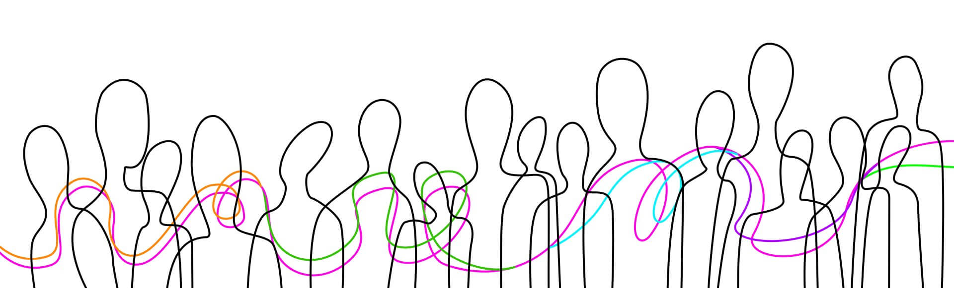 connect the people concept, crowd of people connected with colored lines, communication creative contemporary idea,
